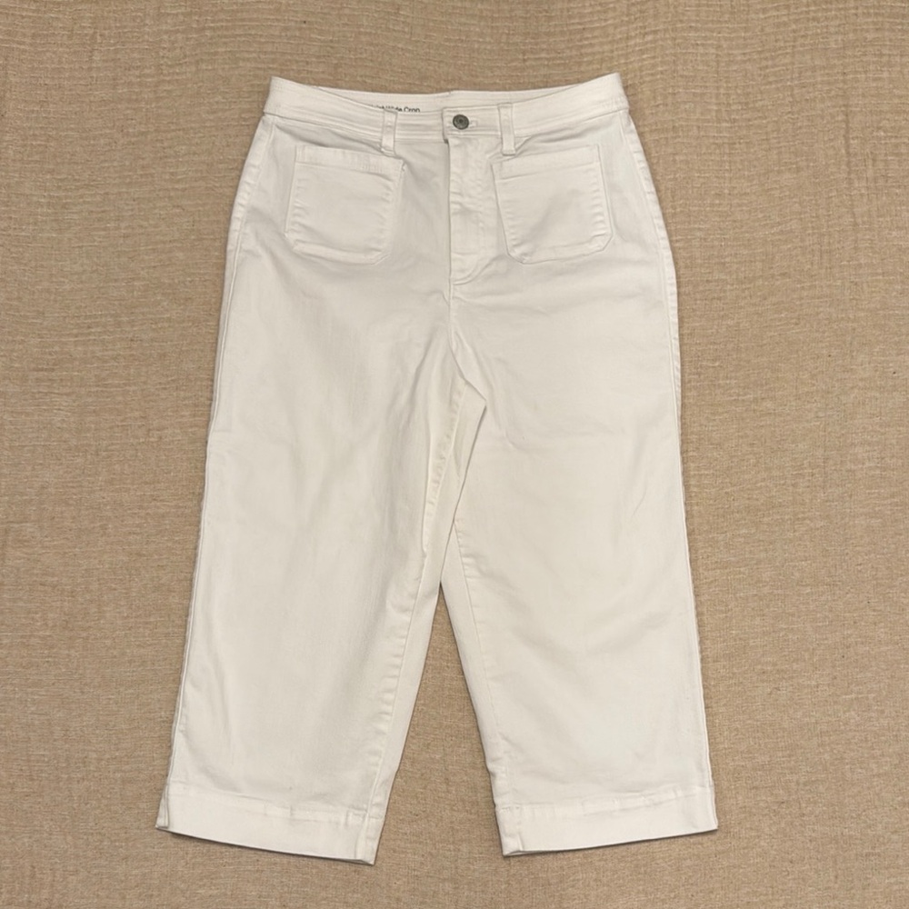 Talbots Women's White High Waist Wide Crop Pants